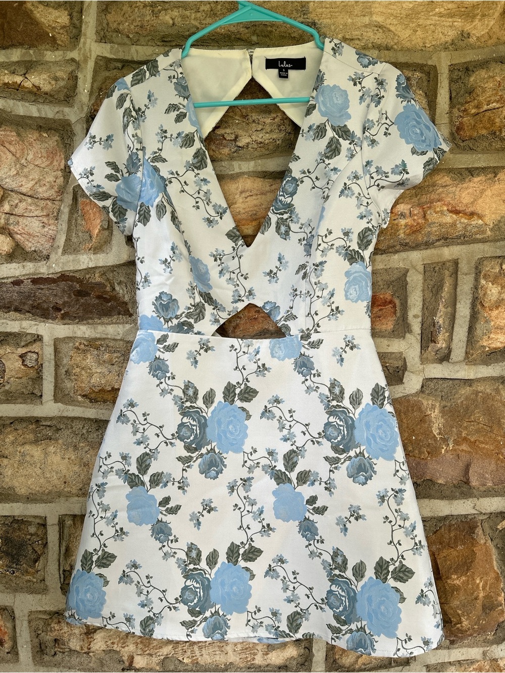 Lulu's White Mini Dress with Light Blue Floral Print